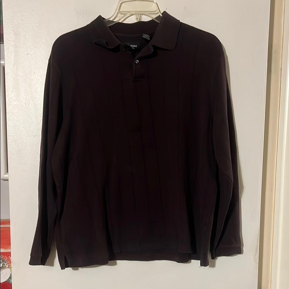 Haggar Men's wine/Black long sleeve polo neck shirt